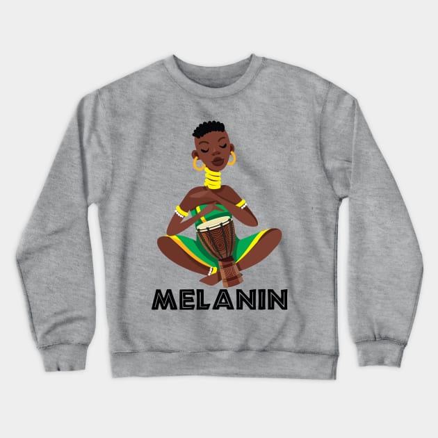 African Girl Drummer Afro Queen Poppin Crewneck Sweatshirt by JackLord Designs 